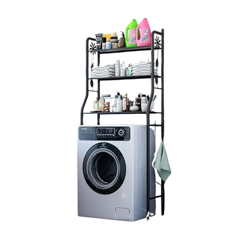 YASTA Mobile Bagno Salvaspazio Sopra Lavatrice - Scaffale 3 Ripiani Organizer Lavanderia 152x68x25 (Nero)