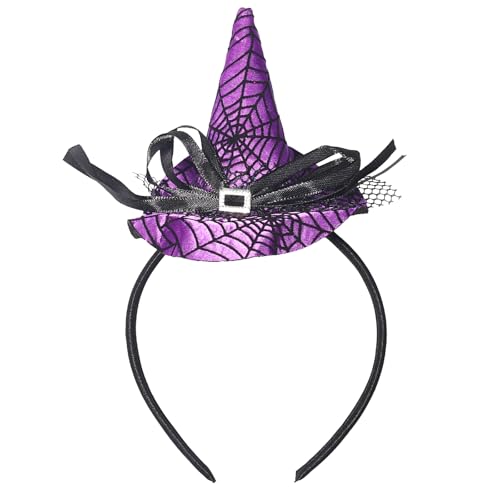 Halloween Headband Purple Witch Hat Hair Hoop Wizard Hat Headwear Black Spider Web Hair Accessories for Women Girls