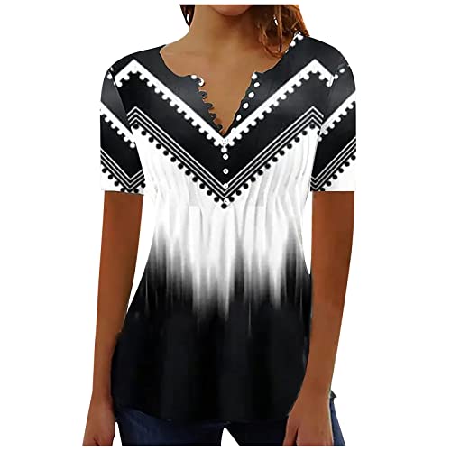 Womens-Round-Neck-Tunics-Stripes-Patchwork-Blouse-Shirt-Casual-Short-Sleeve-Summer-Tops-Shirts-Trendy-Ladies-Clothing