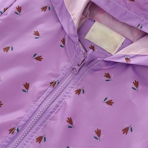 Moonker Girls Zip Up Rain Jacket Toddler Waterproof Printed Hoodies 1loral Windproo1 Raincoat Long Sleeve Cute3