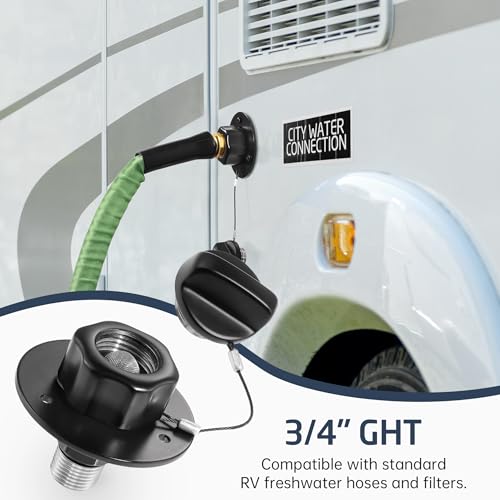 Image of KES All Metal RV Water Inlet Replacement, 18 /8 Stainless Steel RV City Water Inlet with Upgraded Check Valve, Leak-Resistant for RV, Camper, Trailer, Marine, Matte Black, RWI200-BK