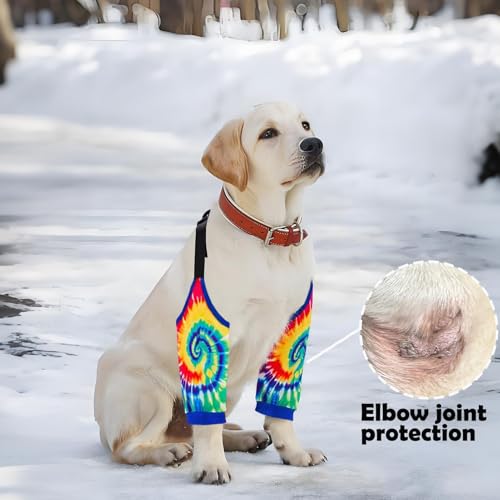 Image of Dog Elbow Wraps Knee Protector Pads Elbow Callus Treatment Sleeve for Wounds Front Legs Prevent Licking for Medium Large Dogs 2XL,Tie Dye
