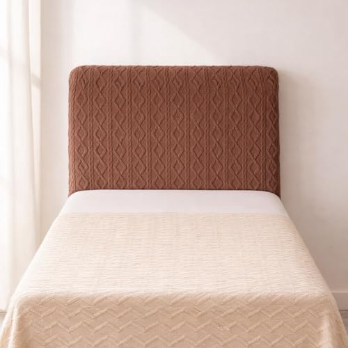 Image of HOMETHREADS Stretchable Lycra /Velvet Headboard Cover | Soft, Dust-Proof & Wrinkle-Resistant Bed Back Protector | Fits Leather, Wooden & Fabric Bedsides | for 5ft to 6.5ft Beds (Brown, 85x65cm)