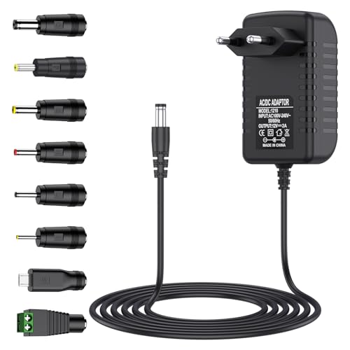 Adaptateur Secteur Universel AC à DC 12V 2A 24W Transformateur d'alimentation à Découpage pour électroniques Ménagers 12V (Noir)