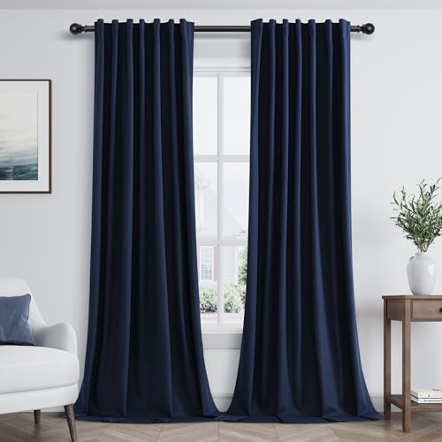 Guken Navy Blue 100% Blackout Curtains 120 Inch Length 2 Panels Set for Living Room Bedroom Back Tab Thermal Insulated Black Out Linen Drapes Room Darkening Window Curtains 120 Inches Long by Guken - Used condition - US$33.72
