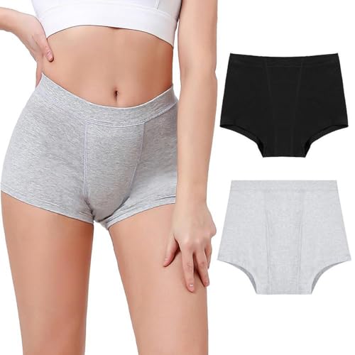 unhg Calzoncillos Protectores Menstrual, Boyshorts Incontinencia para Mujer, Ropa Interior De Algodón Antifugas, 2 Piezas,Multi Colored,M