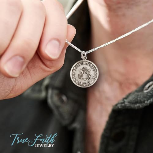 True Faith Jewelry Sterling Silver United States Army Service Medal with St Michael Patron Saint Archangel Pendant Necklace, 3/4 Inch4