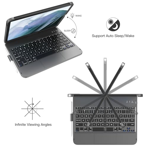 Étui iPad 10e génération avec clavier rotatif 360° et pavé tactile intégré gris