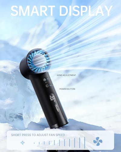 Image of Aluan Powerful Portable Handheld Fan, High Speed 100 Adjustable Personal Turbo Fan Pocket Size,2000mAh Rechargeable Battery with LED Display, Small Hand Fan with Lanyard for Travel,Office,Home,Outdoor
