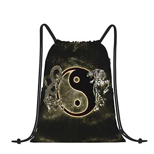 OGNOT Northern Lights - Mochila con cordón de oso polar, resistente al agua, bolsa de natación con cordón para mujer, Yin Yang Dragon Tigre, Talla única