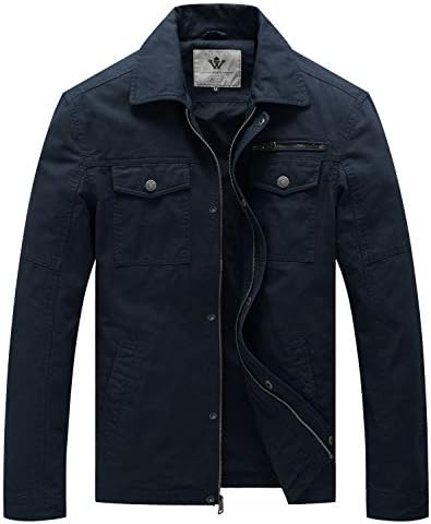 WenVen Men's Outdoor Lightweight Jacket Casual Cotton Coat Windproof Warm Jackets Multi Pockets Jacket