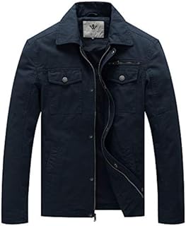 WenVen Men's Outdoor Lightweight Jacket Casual Cotton Coat Windproof Warm Jackets Multi Pockets Jacket