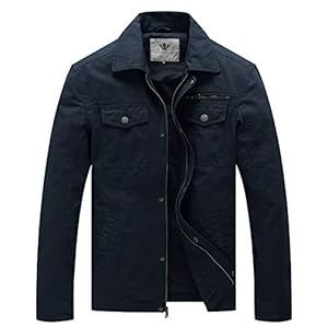 WenVen Homme Veste Militaire en Coton Veste d’Extérieur Veste Classique Manteau Zippé Randonnée Blouson Cargo Multipoches Veste Légère Casual Bleu Marine S