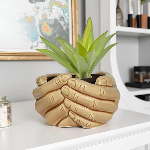 Lasaki Hand Brown HT1 Ceramic Pots for Indoor Plants, Planters,gamla,Outdoor,Balcony,Home,Round,Garden, Office Decor,Succulent(L - 19.5 X W - 16 X H - 10 cm)(Plants not Included)