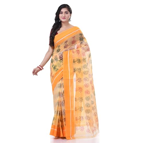 Image of dB DESH BIDESH Women`s Bengal Tant Tree Print Design Pure Handloom Cotton Saree Without Blouse Piece