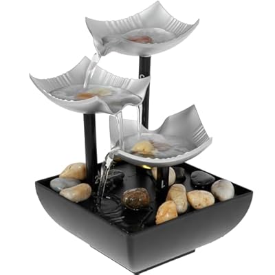 Tabletop Water Fountain with LED Light & Pebbles, Small Meditation Waterfall Fountain for Desk, Office, Home & Bedroom, USB Powered Relaxing Sound Ornament for Stress Relief & Ambiance