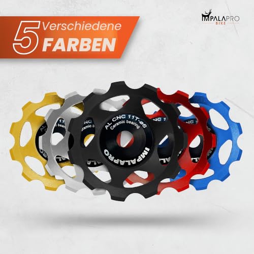 IMPALAPRO Bike 2 Stück Fahrradumwerfer Schaltröllchen 11T Alum. CNC Schaltröllchen Keramiklager - Fahrrad Schaltwerk Riemenscheibe - Shimano Schaltwerkröllchen - Fahrrad schaltwerk 7 Fach (Schwarz)