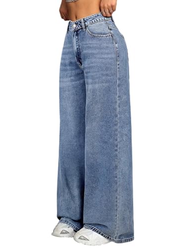 Image of KOTTY Women's High Waist Wide Leg Jeans | Relaxed Fit Comfortable Denim Pants for Women