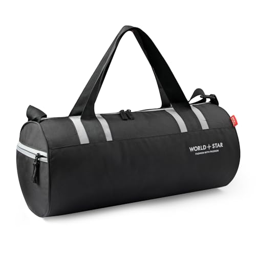 Image of WORLD STAR Trendy Gym Duffle Bag for Men & Women - Waterproof Sports Bag with Shoe Compartment & Adjustable Strap - Versatile Travel & Training Gear (Sleek Black)