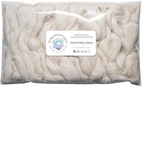 Image of Baby Alpaca Fiber for Spinning, Blending, Felting & Dyeing. Natural Combed Top Roving, White.