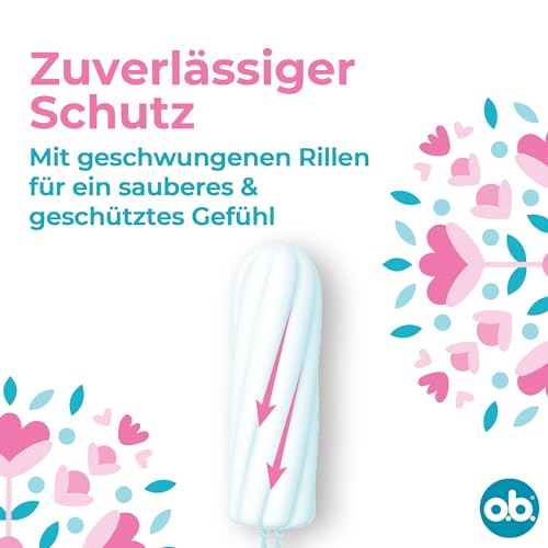 o.b. Tampons Original Super Plus 32 Stk., mit geschwungenen Rillen und 100 Prozent pflanzlich basierten Tamponkern für sehr starke Tage
