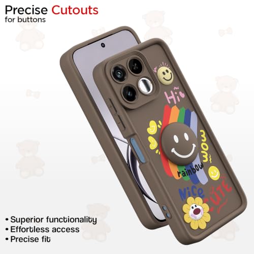 Image of Pikkme Back Cover for Realme 16T 5G | Soft Silicone| Cute Rainbow Smile & 3D Cartoon Flower Design | Shockproof Raised Camera Protection Bumper Case (Brown)