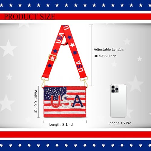 4th of July Purse for Women Sequin Beaded USA Star Purse American Flag Crossbody Shoulder Bag 4th of July Outfits2