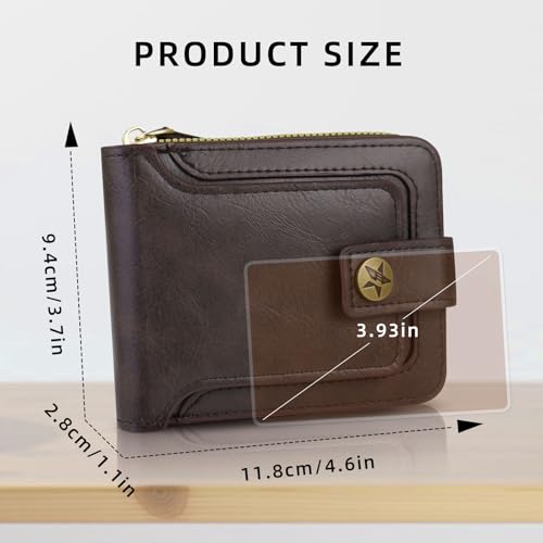 Image of Men Wallet, Vintage PU Leather Multi-Card Zipper Wallet with 8 Card Slots and Coin Pocket Large Capacity Buckle Credit Card Holder Wallet with Zipper (A, Dark Brown)