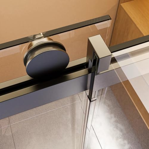 Image of Findepot 56-60 inch W x 76 inch H Frameless Single Sliding Glass Shower Doors Soft-Close with Buffer, Reversible Installation and 3 /8 inch(10mm) ANSI Clear Tempered Glass, Matte Black