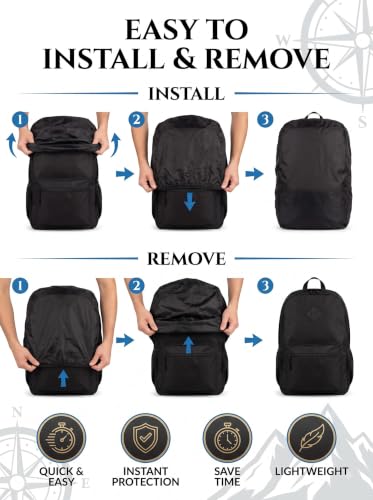 Image of Waterproof Backpack Rain Cover for School, College & Laptop Bags | Heavy Duty Nylon Dustproof & Rainproof Protector with Elastic Adjustable Fit for Travel & Hiking Backpacks (20L-40L, Black)