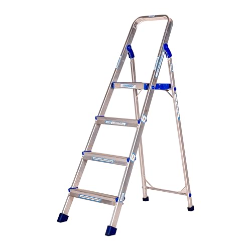 Image of Ascent 4 Step Aluminium Foldable Ladder for Home | Heavy Duty Virgin Aluminium Step Ladder | Anti-Slip Steps, Wide Platform | 180 kg Capacity | Rust-Proof | Lightweight | Accurate Size | 5 Yr Warranty