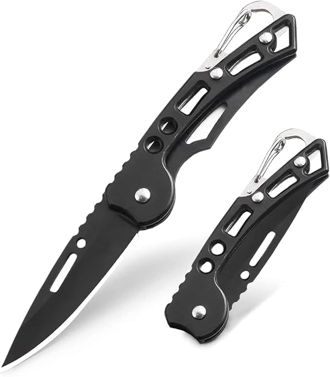 Image of CAPMORA Mini Folding Utility Tool Keychain, Metal, with Carabiner Clip, Compact Everyday Carry for Package Opening and Outdoor Use (BALCK LOCK)