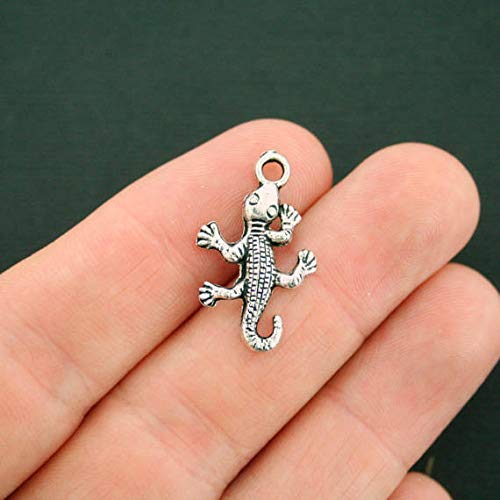 10 Gecko Lizard Charms Antique Silver Tone Charms Pendants DIY