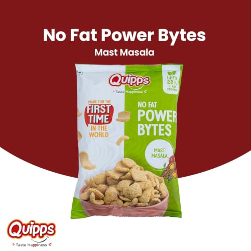 Image of Quipps Power Bytes Mast Masala Snack | Upto 28% Plant Protein | Gluten Free | No Maida | No Palm Oil | No Artificial Preservatives | Bold Indian Masala Flavour | Patent Applied Innovation | Pack of 6 (360g Total) | Tea-Time & Office Snack