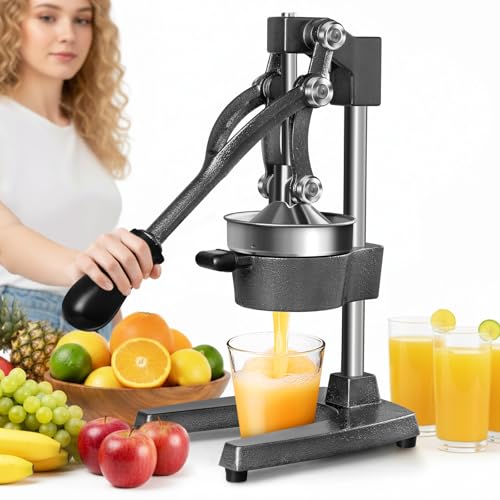 Papasbox Exprimidor de cítricos profesional, exprimidor manual de gran diámetro de 9 cm, exprimidor de mano de hierro fundido, exprimidor de jugo de naranja de grado comercial, prensa de frutas