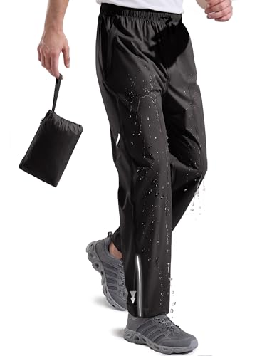 FREE SOLDIER Mens Lightweight Rain Pants Windproof Waterproof Packable Hiking Fishing Outdoor Pants (Black Medium)