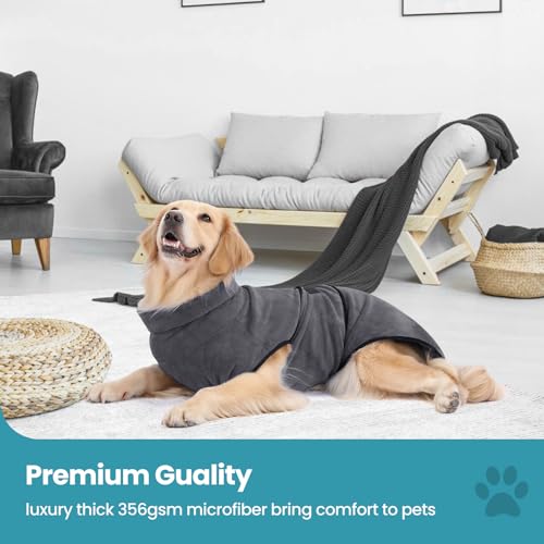 HAPPY HACHI Hunde Bademantel Mikrofaser Badetuch Hundebademantel Waschbare Super Saugfähig Feuchtigkeit Schnell Trocknend Handtuch Strandtuch für Kleine Mittlere und Große Hund Katze (Grau, L)