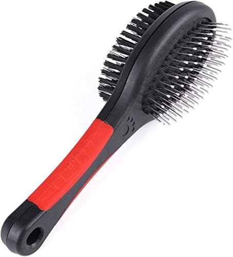 Wooden Dog Brush for Grooming Shedding Messaging & Cleaning for Long and Short Haired Dogs| 2 in 1 Pin & Bristle Soft Pet Hair Double Sided Dog Brush for Cleaning Loose Fur & Dirt (Size Small 17cm)