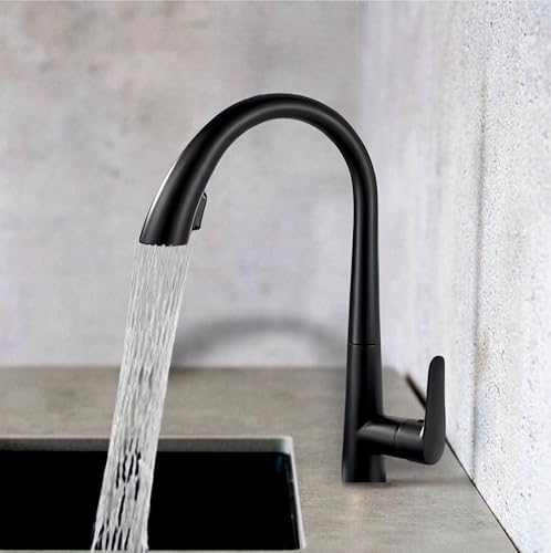 Image of BANZER Kitchen Faucet Pull Out Kitchen Tap Single Hole 360 Rotatable Degree Kitchen Shower Faucet Black for Hot & Cold Water