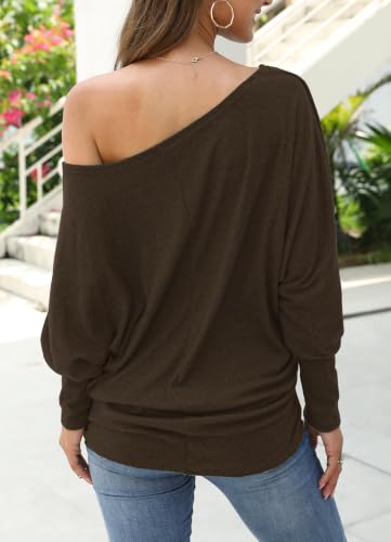 Image of Aifer Women's Off The Shoulder Tops Sexy Long Sleeve Shirts Oversized Fashion Casual Batwing Sweaters Pullover Tunic Tops