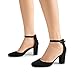 DREAM PAIRS Women's Closed Toe Chunky Heels Ankle Strap Low Block Heels Round Toe Dress Bridal Wedding Pumps Shoes,Size 8,Black-Nubuck,DWUMPU2535