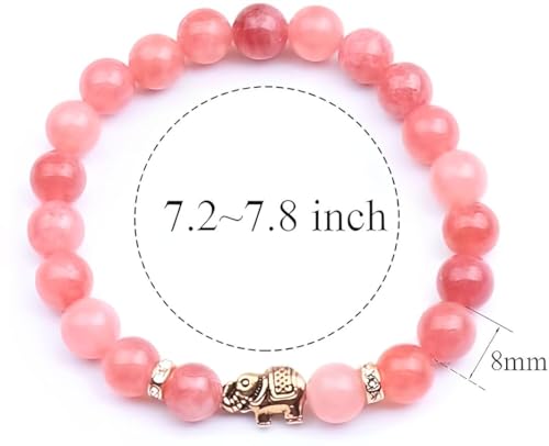 PawsFourLove Elephant Gift Bracelet, 8mm Natural Howlite Stone Bracelets for Women Men Stress Relief 7 Chakra Yoga Bracelet Bead Bracelets for Women Elephant (Gold/Pink) by PawsFourLove - Used condition - Image 4