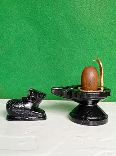 Image of Antique Narmadeshwar Narmada Stone Bana Lingam. 3inch Aardhanareshwar Shivling & 6inch Damru Jaladhari with Naag(Snack), Nandhi. [Size: 3 x 6]