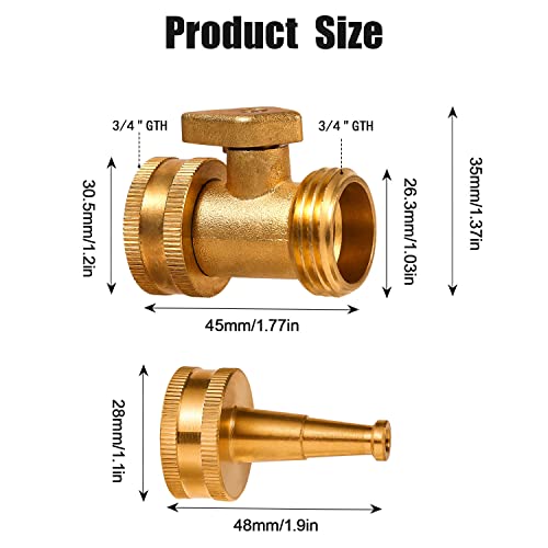 4 Pack High Pressure Brass Hose Nozzle with Hose Shutoff Valve, Garden Water Hose Sprayer Jet Nozzle Power Hose Spray Connectors and Fittings 3/4 GHT Male and Female Set for Outdoor Outside Cleaning