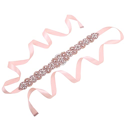 Wedding Belt for Bride Dress,Rhinestone Pearls Bridal Sash Handmade Crystal Belts for Bride Bridesmaids