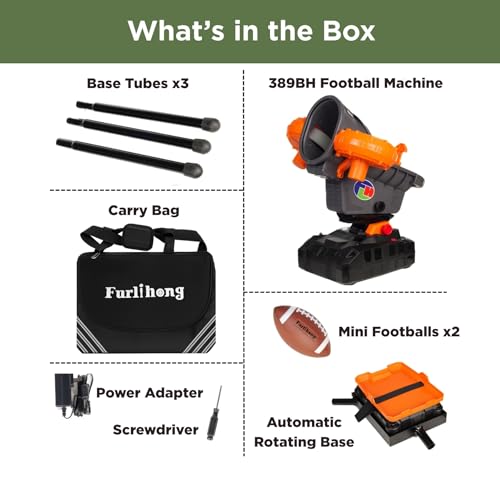 Image of Furlihong 389BH Football Machine for Kids, Automatic & Manual Thrower, 3 Adjustable Angles, Left-Right Oscillation, Ideal for Catch & Pass Drills