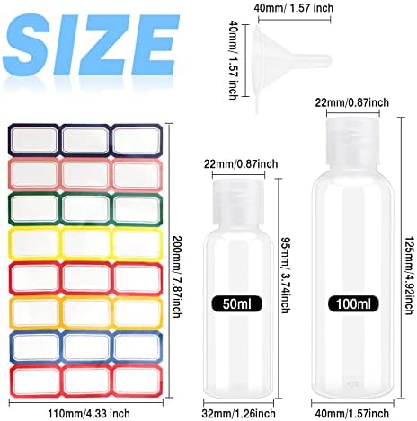 10Pcs Transparent Travel Bottles Flip Cap Bottles 100ml Plastic Air Flight Travel Bottle and 50ml Refillable Small Travel Bottles with 2 Funnel a Sheet Label for Toiletries Shampoo Cosmetic Liquid