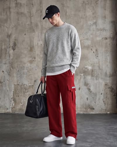 Image of Men's Cargo Sweatpants Casual Fleece Joggers Loose Fit Open Bottom Athletic Pants for Men with Pockets