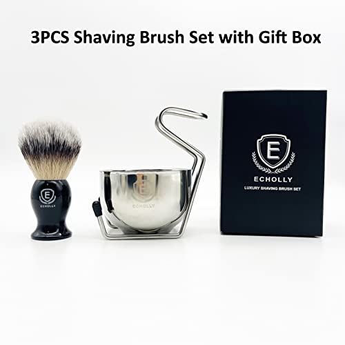 3pcs Shaving Brush Set by Echolly-Premium Mens Shaving Brush,Stainless Steel Stand and Bowl-Traditional Wet Shaving Kit-Best Shaving Gifts for Men,Boyfriends,Fathers - Image 5