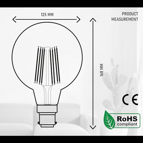 Vintage LED Light Bulb, B22 Bayonet Cap 8W (60W Equivalent) G125 Large Globe LED Filament Bulb,2700K Warm White CRI>90 450 Lumen, Amber Glass, Dimmable Old Fashioned Bulb, 90% Energy Saving,Pack of 1 - Image 6